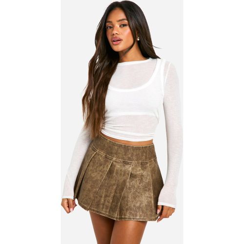Mini-Jupe Taille Basse Plissée Enduite - 34 - boohoo - Modalova