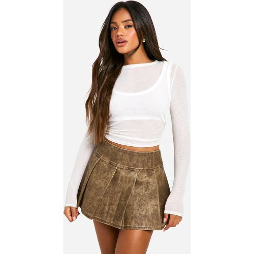 Mini-Jupe Taille Basse Plissée Enduite - 40 - boohoo - Modalova