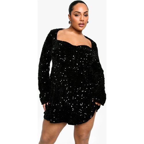 Grande Taille - Robe Patineuse Pailletée En Velours - 50 - boohoo - Modalova