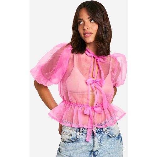 Top Noué En Organza À Manches Bouffantes - 38 - boohoo - Modalova