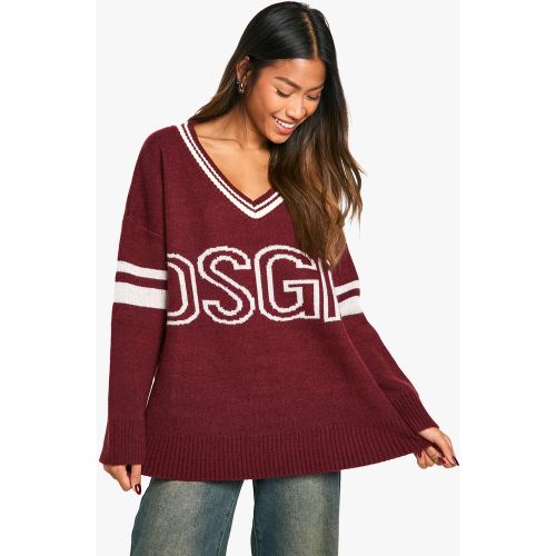 Pull En Maille Épaisse À Col V Et Slogan Dsgn Studio - S - boohoo - Modalova