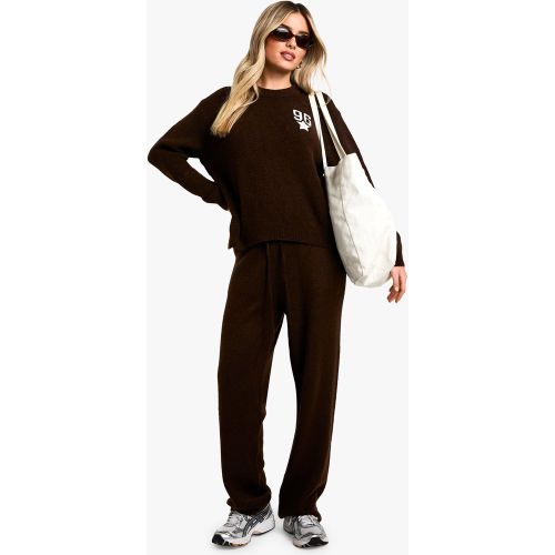 Ensemble Oversize À Col Ras-Du-Cou Et Pantalon Large À Broderie Étoile - S - boohoo - Modalova