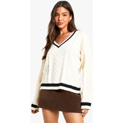 Pull En Maille Torsadée À Col V - L - boohoo - Modalova