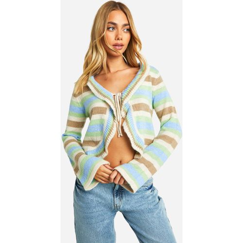 Cardigan Rayé En Maille À Manches Évasées - L - boohoo - Modalova