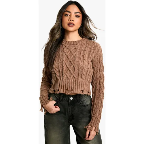 Pull En Maille Torsadée À Déchirures - S - boohoo - Modalova