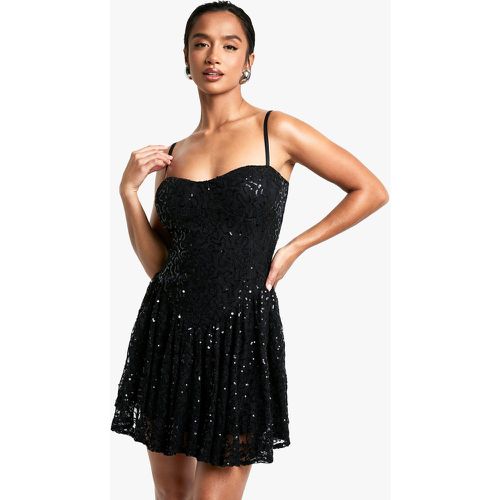 Petite" - Robe Patineuse Pailletée En Dentelle - 36 - boohoo - Modalova