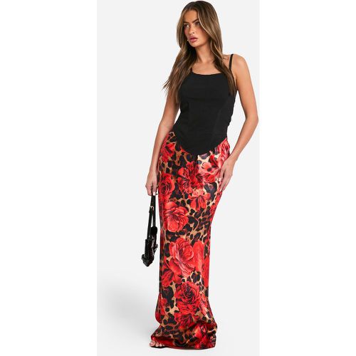 Jupe Longue Satinée À Imprimé Léopard Floral - 40 - boohoo - Modalova