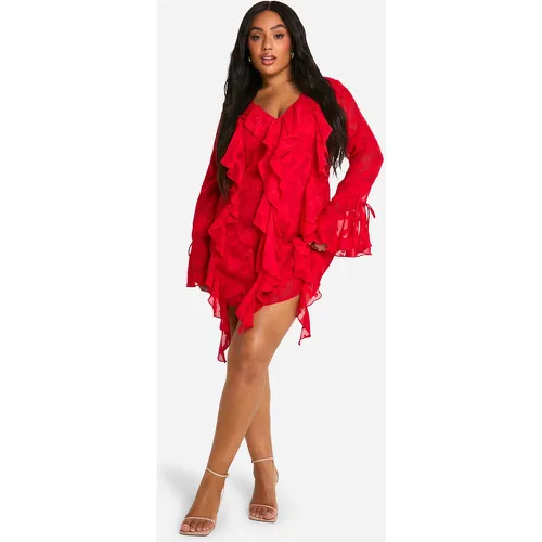 Grande Taille - Robe Droite Fleurie À Volants - 46 - boohoo - Modalova