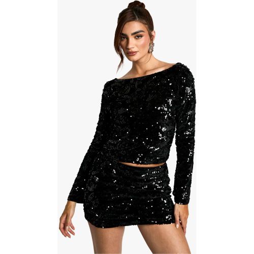 Mini-Jupe En Velours À Sequins - 40 - boohoo - Modalova