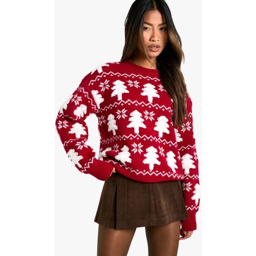 Pull En Maille À Imprimé Sapin De Noël - M - boohoo - Modalova
