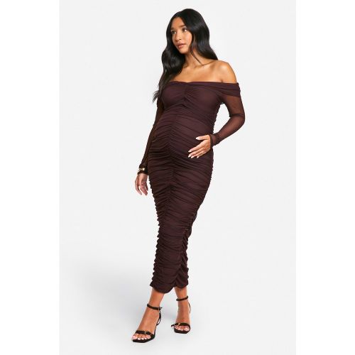 Robe Mi-Longue Froncée Soyeuse À Épaules Dénudées - 36 - boohoo - Modalova