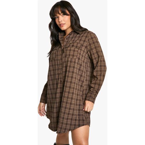 Grande Taille - Robe Chemise À Carreaux En Maille Brossée - 44 - boohoo - Modalova