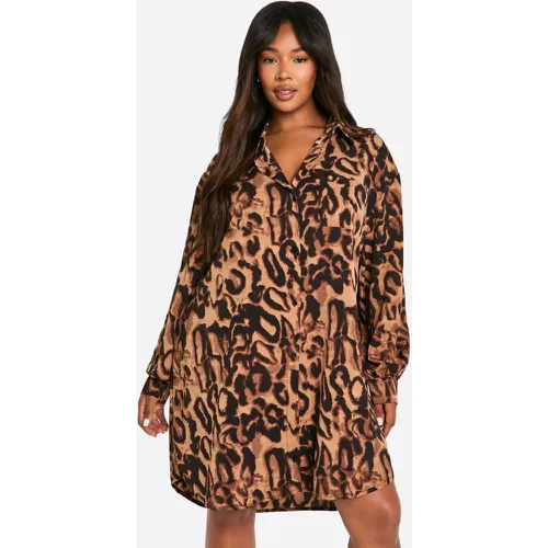 Grande Taille - Robe Chemise Oversize Imprimée À Imprimé Léopard - 44 - boohoo - Modalova