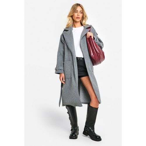 Manteau En Laine À Ceinture - 36 - boohoo - Modalova