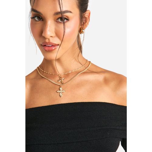 Collier À Pendentif Croix En Maille Épaisse - One Size - boohoo - Modalova