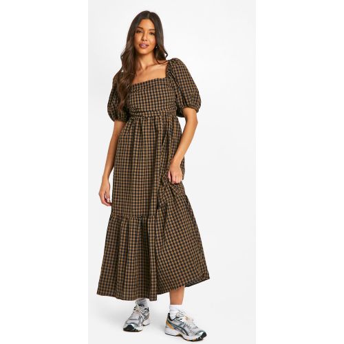 Robe Mi-Longue À Manches Bouffantes Et Imprimé Vichy - 36 - boohoo - Modalova