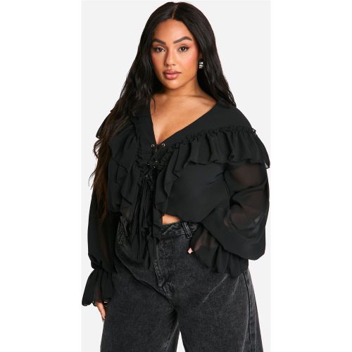 Grande Taille - Blouse À Volants Et Lacets - 44 - boohoo - Modalova