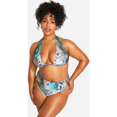 Grande Taille - Ensemble De Bikini Taille Haute À Imprimé Abstrait - Vert Émeraude - 56, Vert Émeraude - boohoo - Modalova