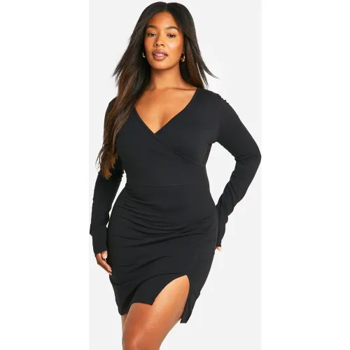 Grande Taille - Robe Portefeuille Basique En Jersey - 56 - boohoo - Modalova