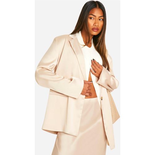 Blazer Premium Oversize Satiné - Blanc Écru - 34, Blanc Écru - boohoo - Modalova