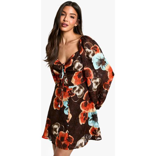 Robe Patineuse Boho Fleurie À Manches Longues - 38 - boohoo - Modalova