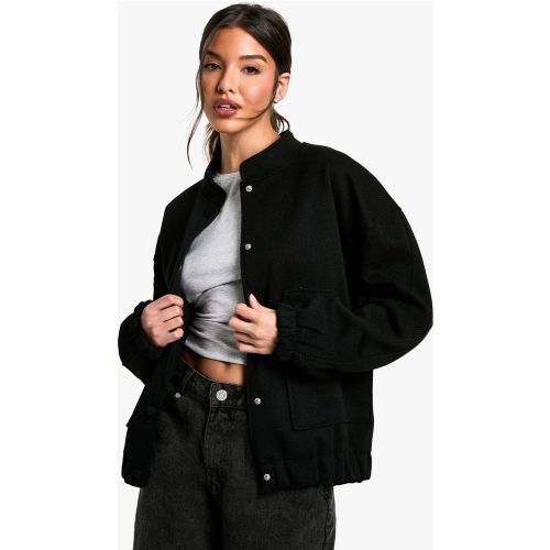 Bomber Effet Laine - Noir - S, Noir - boohoo - Modalova