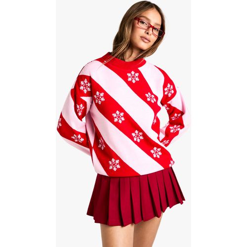 Pull De Noël À Rayures Et Flocon De Neige - L - boohoo - Modalova