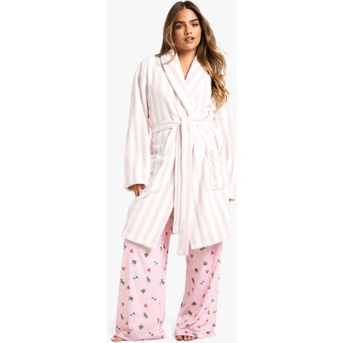Petite" - Robe De Chambre Duveteuse À Rayures - 40 - boohoo - Modalova
