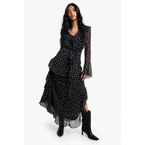 Robe Longue À Volants Et Imprimé Pois - 36 - boohoo - Modalova