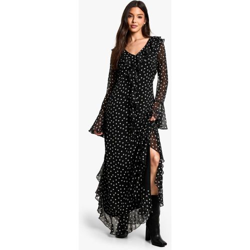 Robe Longue À Volants Et Imprimé Pois - 38 - boohoo - Modalova