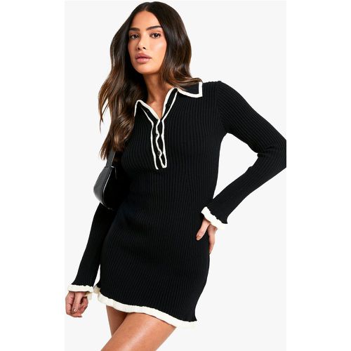 Petite" - Robe Patineuse En Maille Contrastante - S - boohoo - Modalova