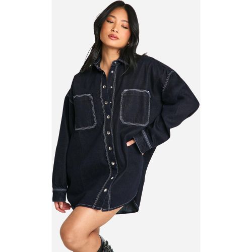 Petite" - Robe Chemise En Jean À Coutures Contrastantes - 34 - boohoo - Modalova