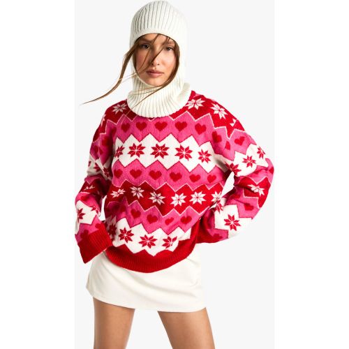 Pull De Noël À Motif Jacquard De Cœur - S - boohoo - Modalova