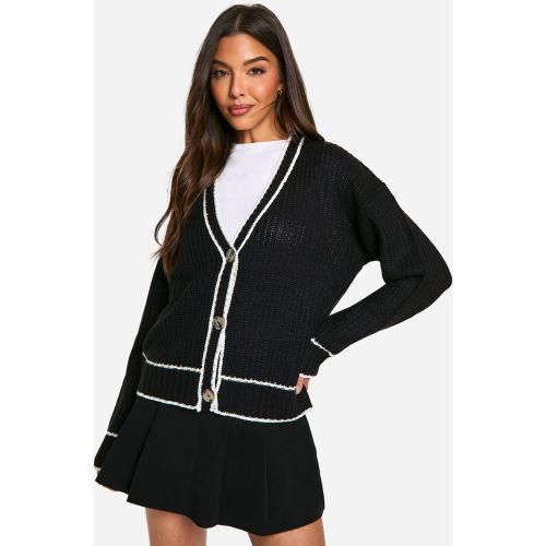 Cardigan En Maille À Surpiqûres Contrastantes - S - boohoo - Modalova