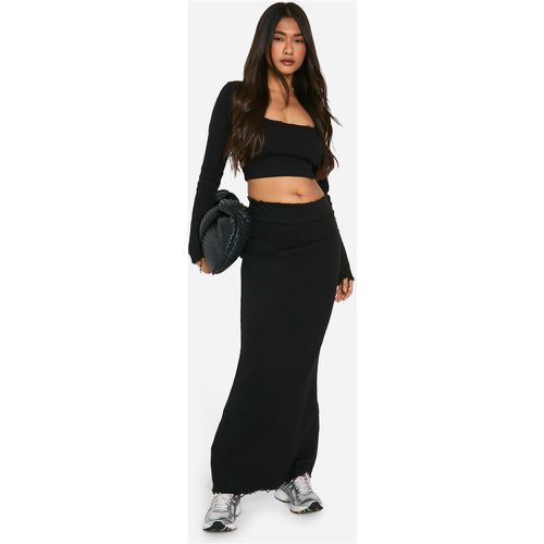 Rib Distressed Hem Maxi Skirt - 36 - boohoo - Modalova