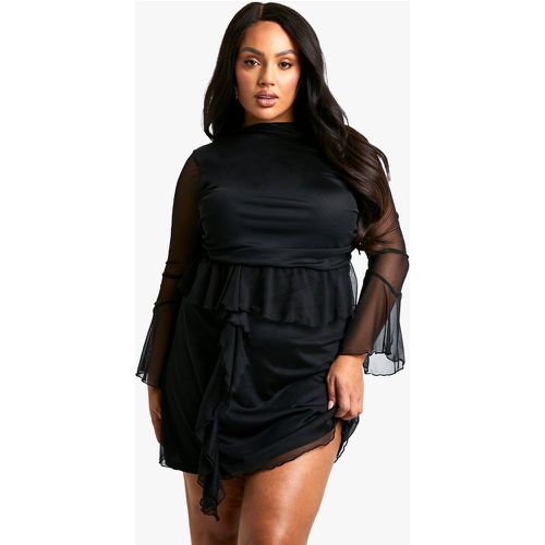 Grande Taille - Robe Smockée À Volants Et Manches Évasées - 46 - boohoo - Modalova