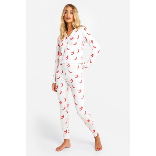 Ensemble De Pyjama Côtelé À Imprimé Piment - 34 - boohoo - Modalova