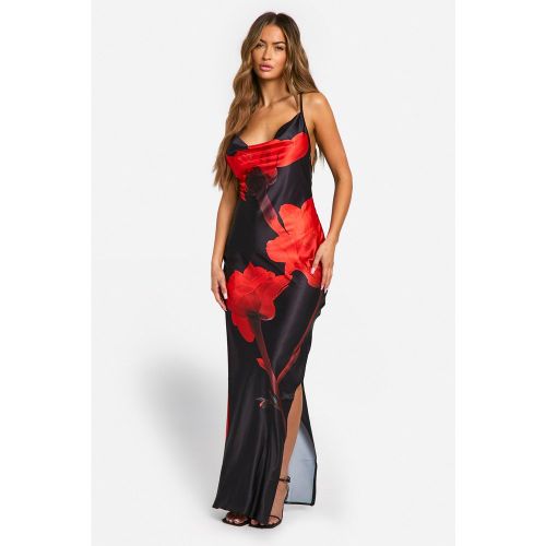 Robe Longue Satinée Fleurie - 40 - boohoo - Modalova