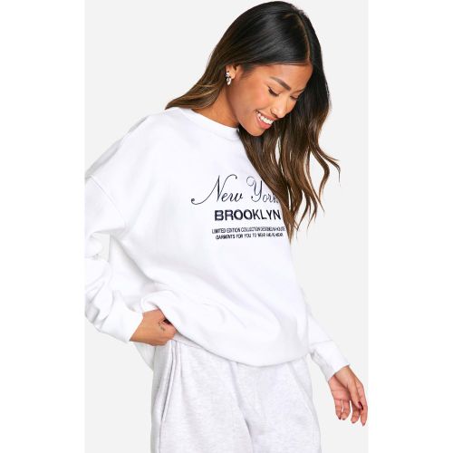Sweat Oversize À Col Ras Du Cou Et Broderie New York - Blanc Écru - L, Blanc Écru - boohoo - Modalova