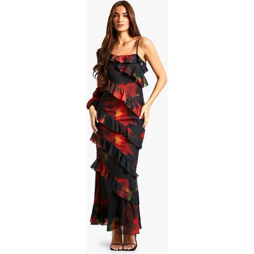 Robe Longue Fleurie À Volants - 44 - boohoo - Modalova