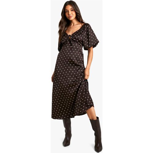 Robe Mi-Longue Satinée À Pois Et Manches Bouffantes - 38 - boohoo - Modalova