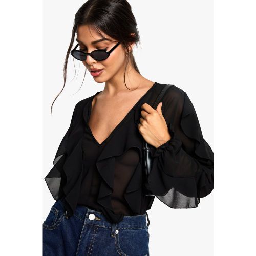 Blouse Volantée - Noir - 34, Noir - boohoo - Modalova