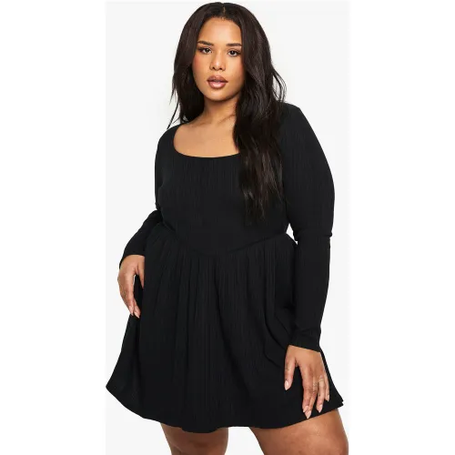 Grande Taille - Robe Patineuse Côtelée En Coton - 44 - boohoo - Modalova