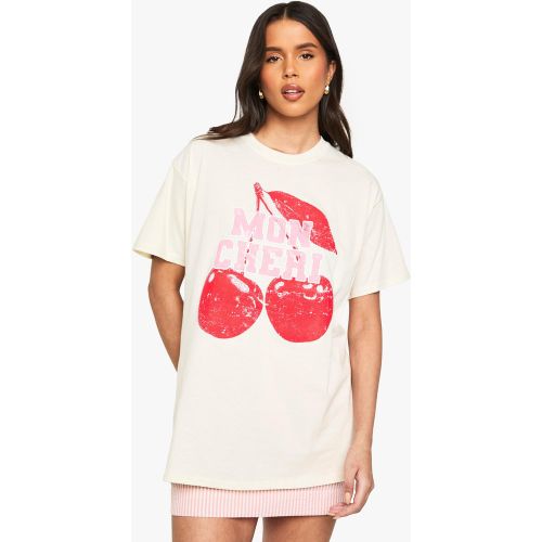 T-Shirt Oversize Délavé À Slogan Mon Chéri - Blanc Écru - S, Blanc Écru - boohoo - Modalova