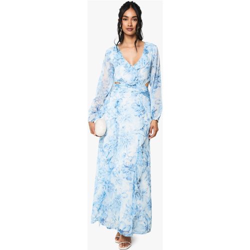 Robe Longue Fleurie À Manches Larges - 38 - boohoo - Modalova