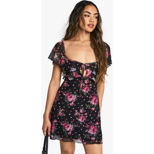 Robe Courte Nouée À Fleurs En Mesh - 36 - boohoo - Modalova