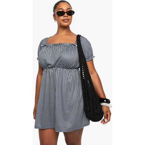 Grande Taille - Robe Baydoll À Carreaux Et Manches Bouffantes - 44 - boohoo - Modalova