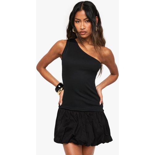 Jersey Rib Cotton Mix One Shoulder Puffball Mini Dress - 36 - boohoo - Modalova