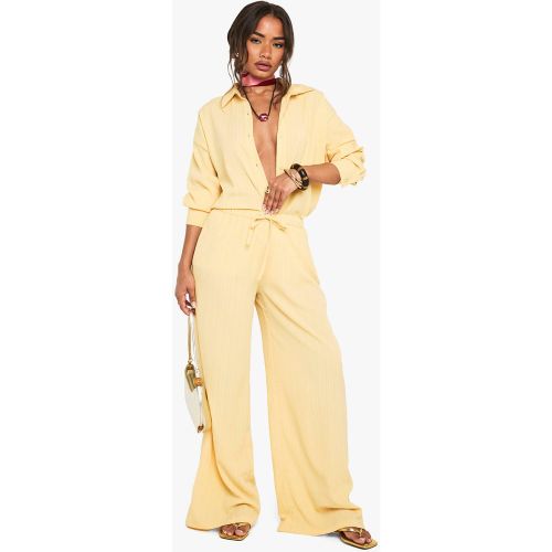 Crinkle Textured Wide Leg Trousers - 34 - boohoo - Modalova