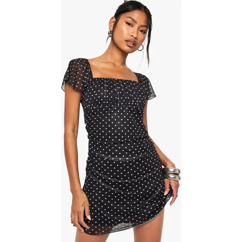 Robe Courte À Volants Et Imprimé Pois - 36 - boohoo - Modalova